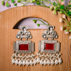 Red Stone Silver Earrings