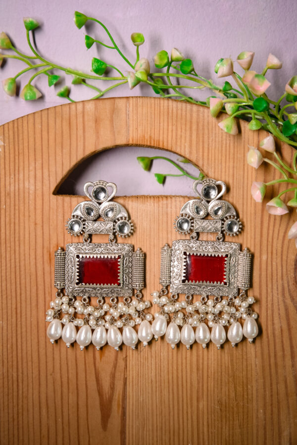 Red Stone Silver Earrings