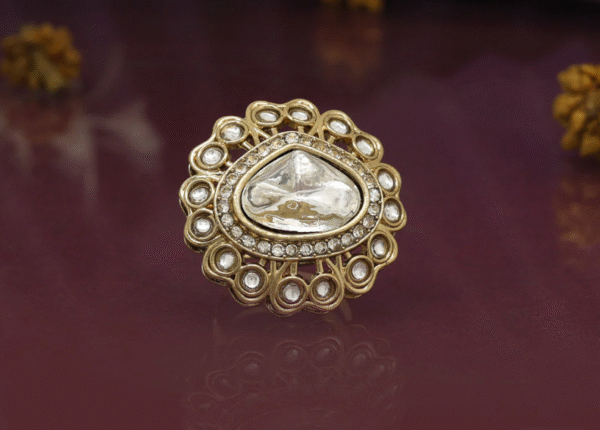 Teardrop Kundan Floral Ring