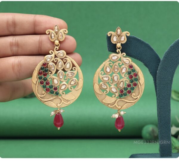 Gold Peacock Round Earrings - Image 2