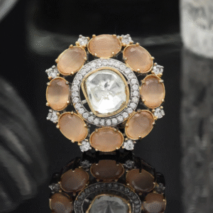 Peach Kundan Stone Ring