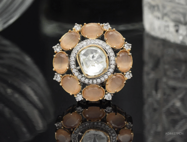 Peach Kundan Stone Ring