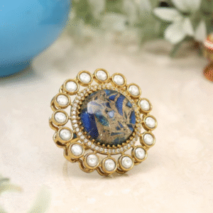 Blue Kundan Statement Ring