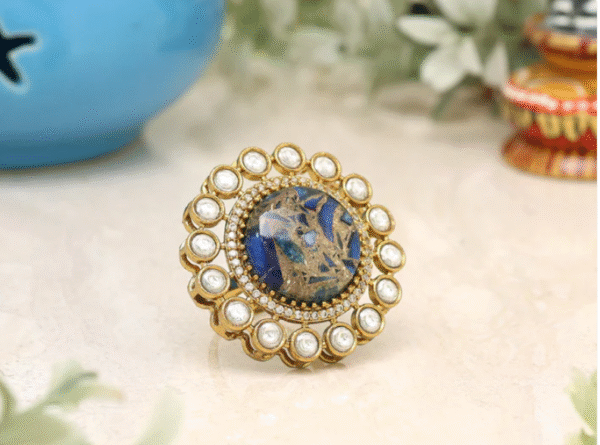 Blue Kundan Statement Ring