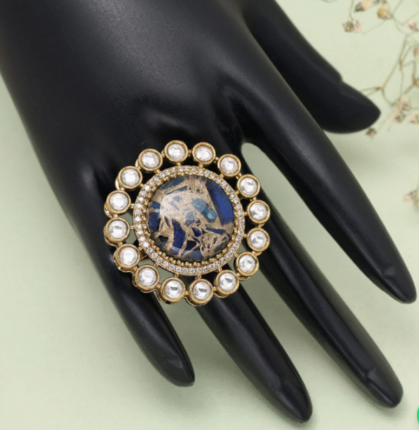 Blue Kundan Statement Ring - Image 3