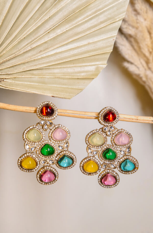 Multicolor Stone Studded Earrings - Image 2