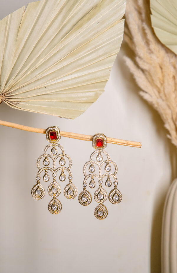 Red Stone Dangler Earrings - Image 2