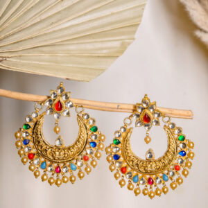 Multicolor Kundan Chandbali Earrings
