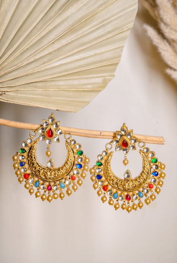 Multicolor Kundan Chandbali Earrings