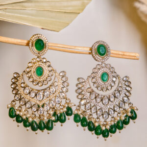 Emerald Green Kundan Chandbali Earrings