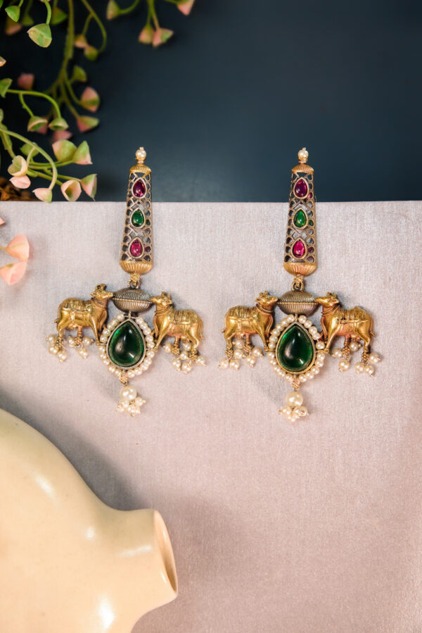 Pearl Drop Oxidized Earrings - Image 2