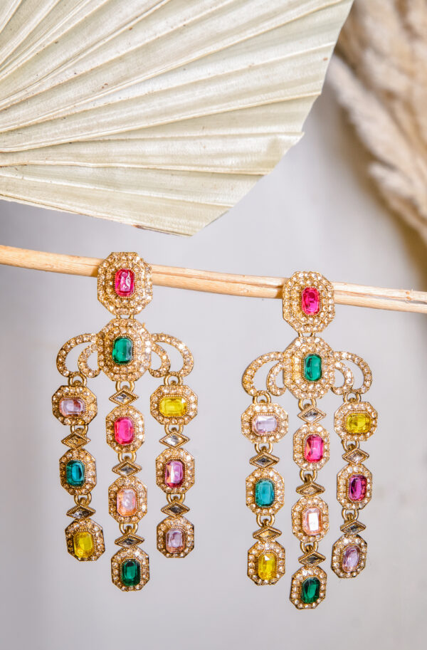 Multicolor Stone Dangler Earrings - Image 2