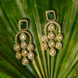 Emerald Green Kundan Dangler Earrings