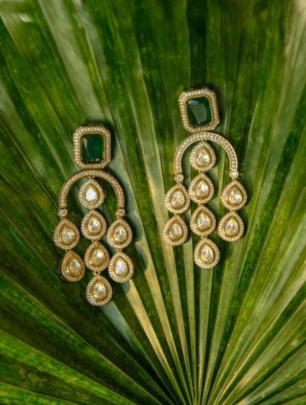 Emerald Green Kundan Dangler Earrings