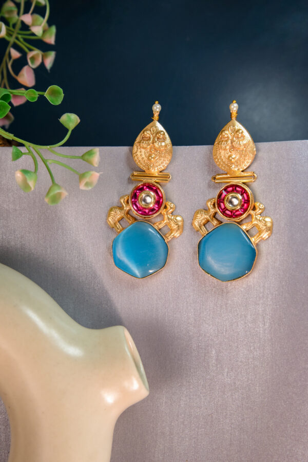Royal Camel Blue Drop Earrings - Image 3