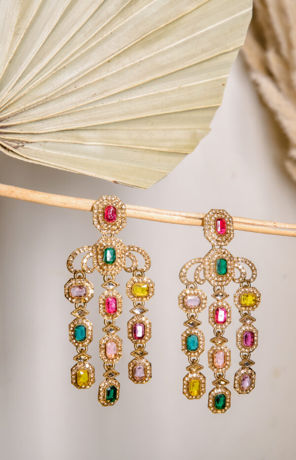 Multicolor Stone Dangler Earrings - Image 3