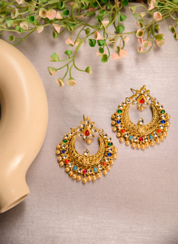 Multicolor Kundan Chandbali Earrings - Image 3