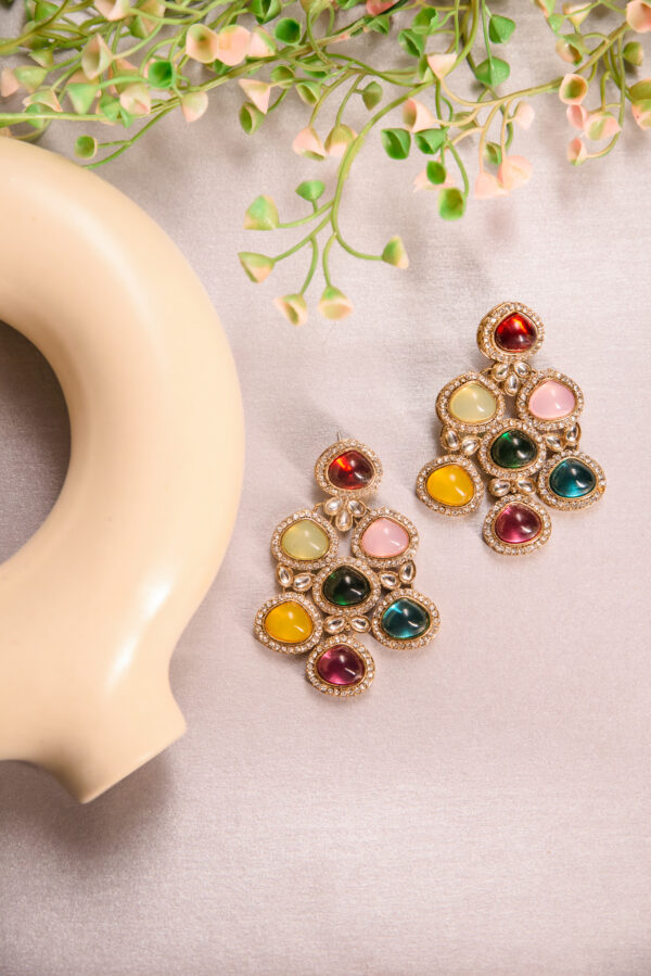 Multicolor Stone Studded Earrings - Image 4