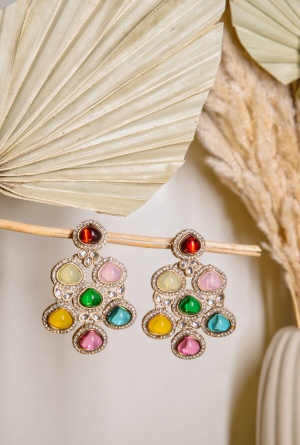 Multicolor Stone Studded Earrings - Image 5