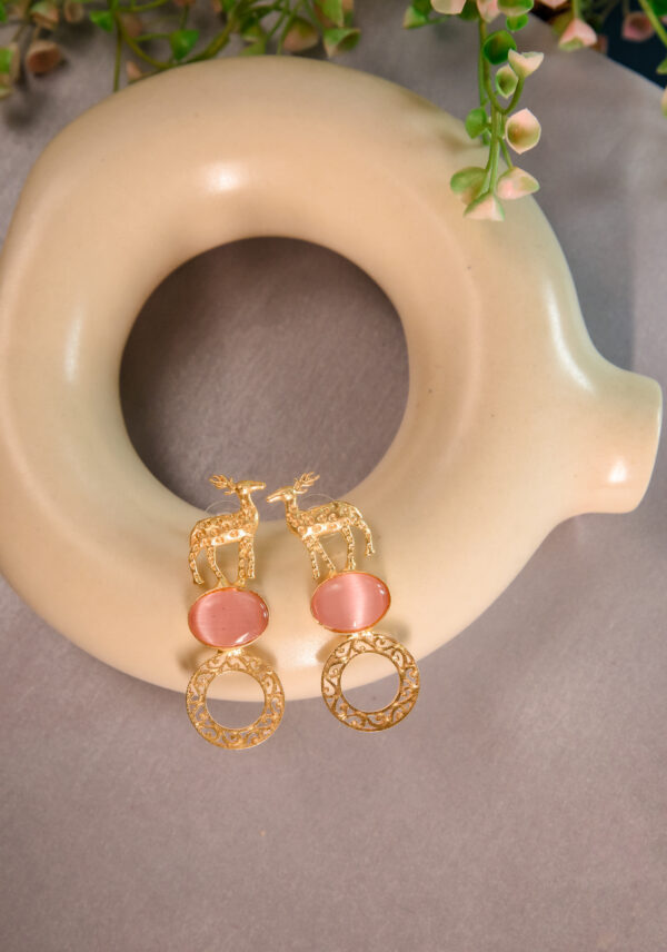 Golden Deer Charm Earrings - Image 2