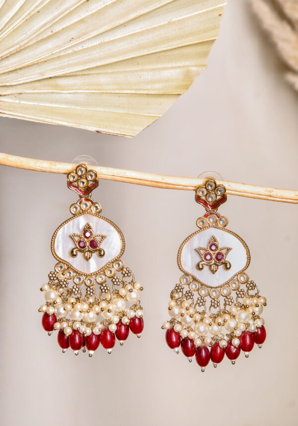 Red Pearl Drop Chandbali Earrings - Image 2