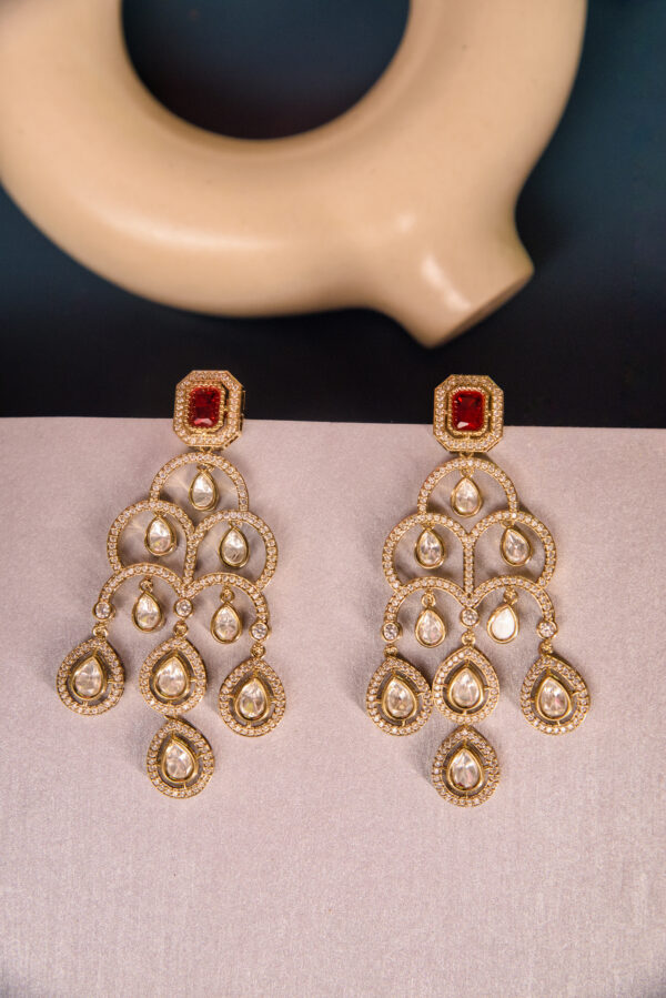Red Stone Dangler Earrings - Image 4