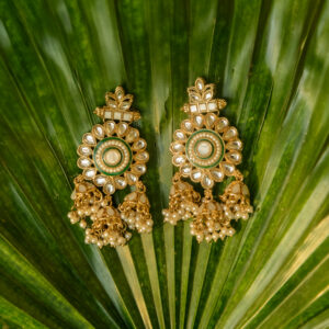 Pearl Kundan Jhumka Chandbali Earrings