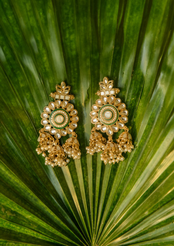 Pearl Kundan Jhumka Chandbali Earrings