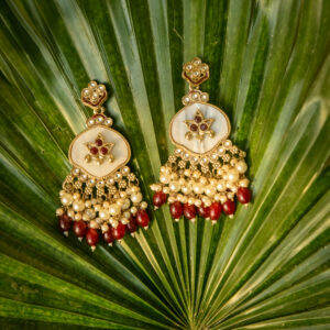 Red Pearl Drop Chandbali Earrings