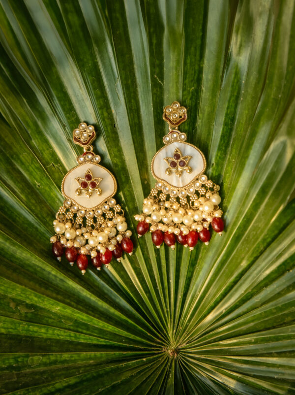 Red Pearl Drop Chandbali Earrings