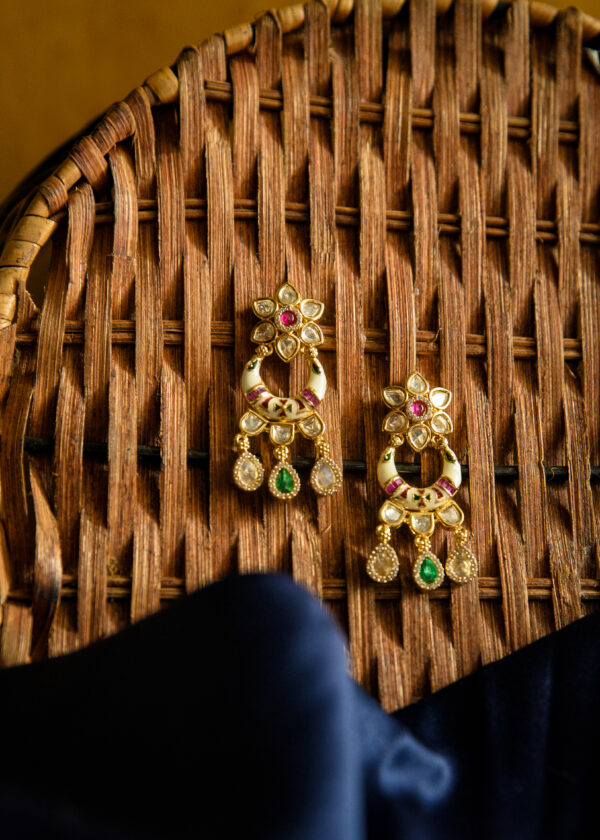Kavya Floral Drop Kundan Earrings