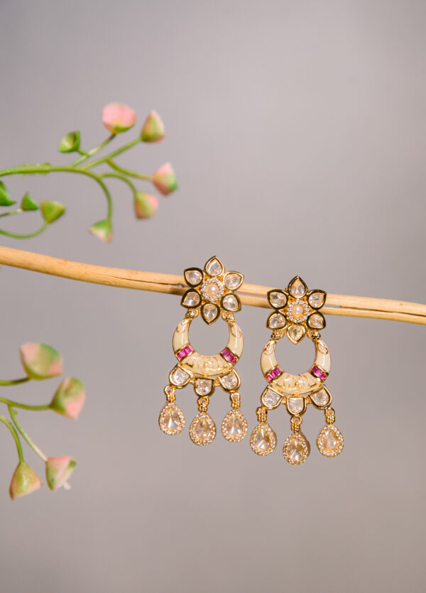 Floral Kundan Drop Earrings - Image 2