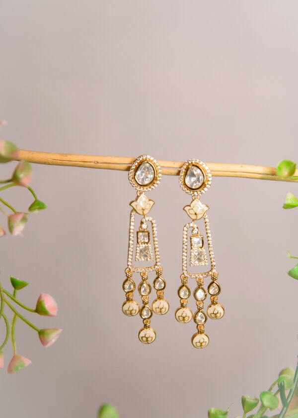 Aarvi Long Kundan Drop Earrings - Image 2