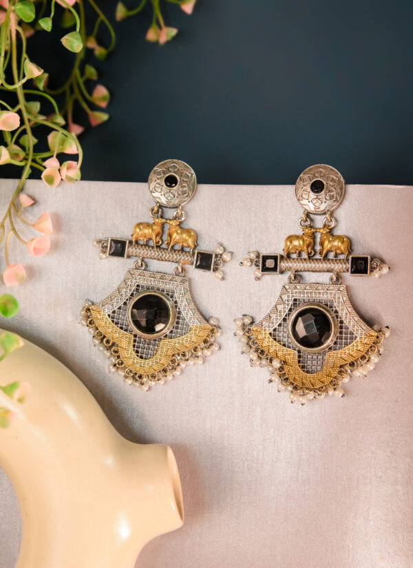 Royal Elephant Oxidized Statement Earrings