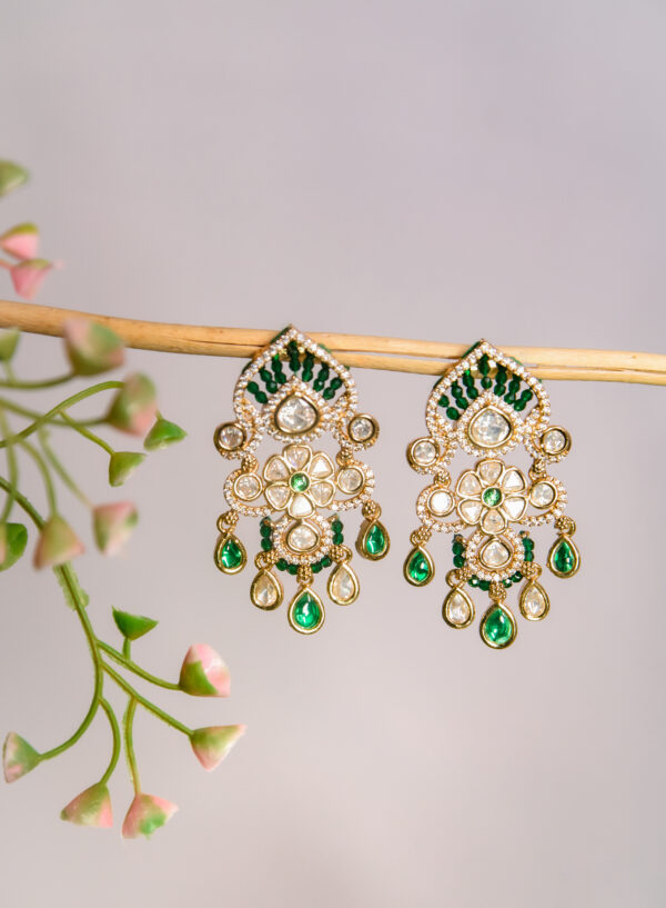 Meher Green Stone Kundan Earrings - Image 2