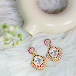 Red and Gold Kundan Stud Earrings