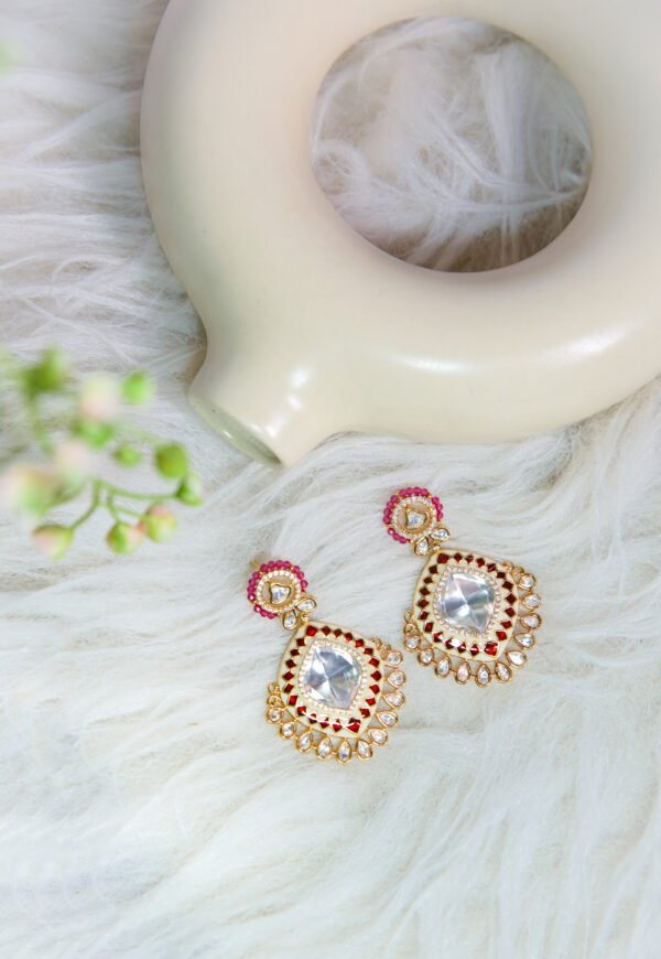 Red and Gold Kundan Stud Earrings