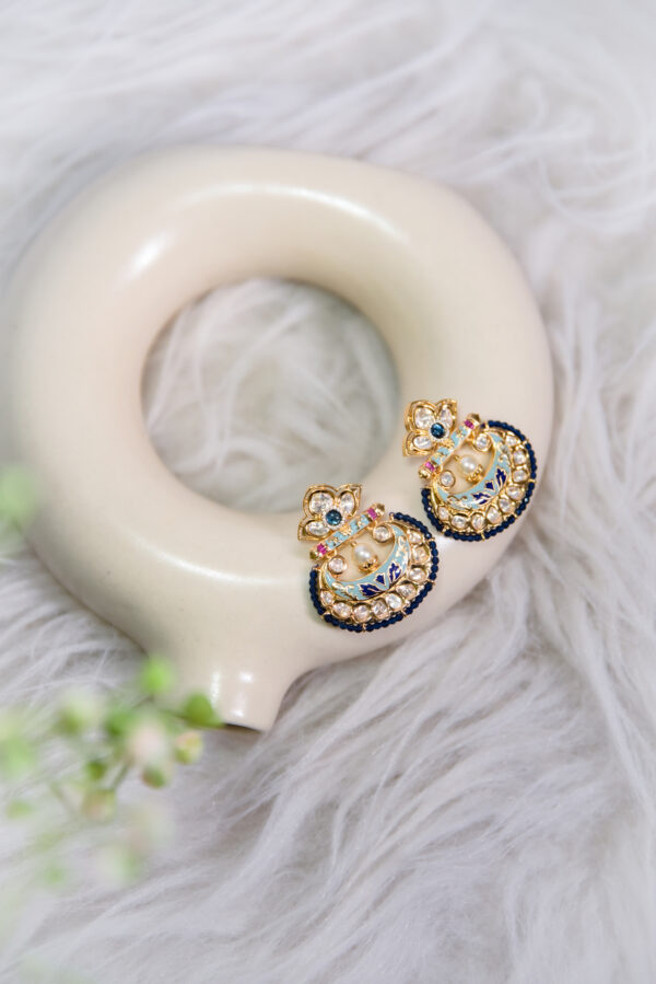 Neelkamal Blue Meenakari Kundan Earrings - Image 2