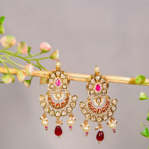 Pink Kundan Pearl Earrings