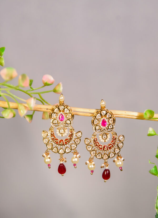 Pink Kundan Pearl Earrings