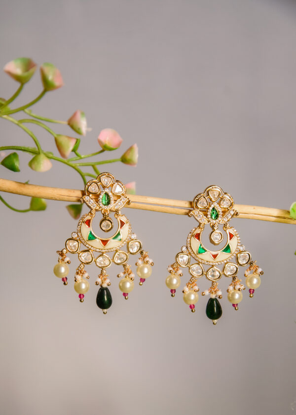 Devanshi Green Pearl Kundan Earrings - Image 2