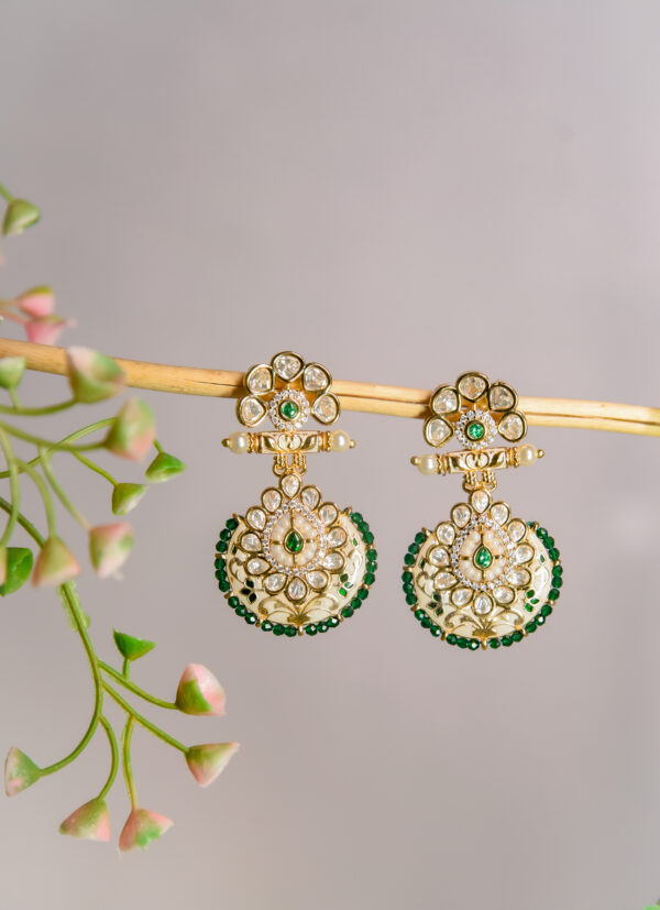 Rajsi Green Kundan Earrings - Image 2