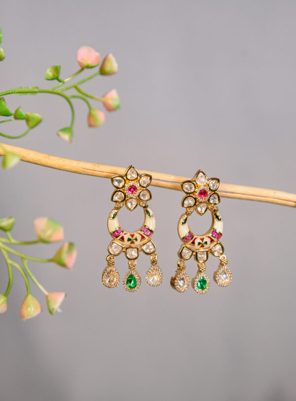 Kavya Floral Drop Kundan Earrings - Image 3