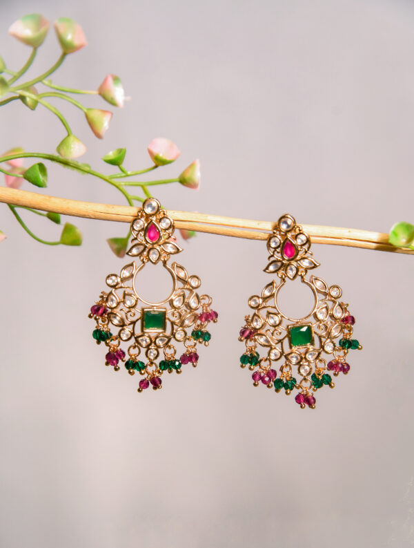 Traditional Kundan Chandbali Earrings - Image 2