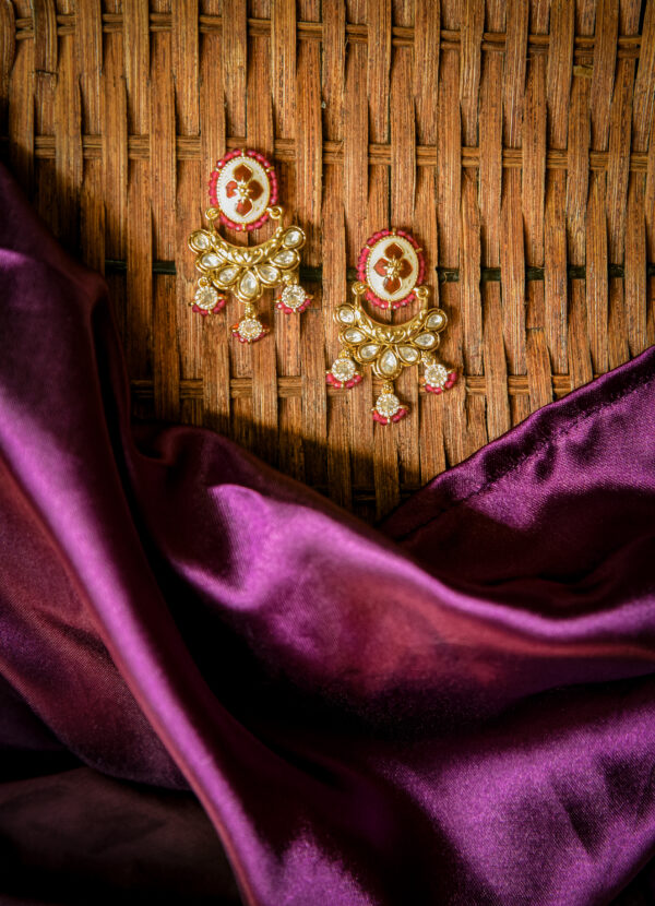 Gulnaaz Pink Kundan Earrings - Image 2