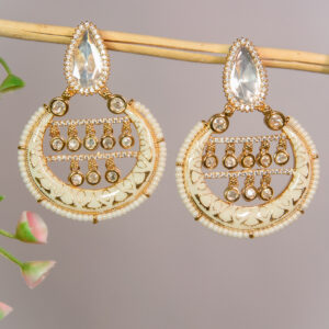 Golden and White Chandbali Earrings