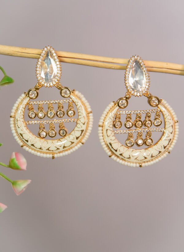 Golden and White Chandbali Earrings