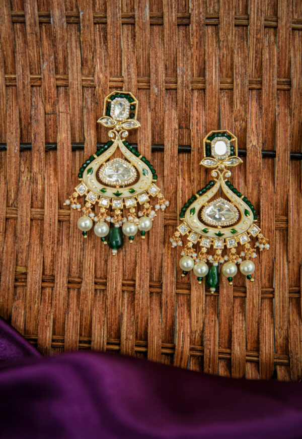 Green and Gold Pearl Drop Earrings