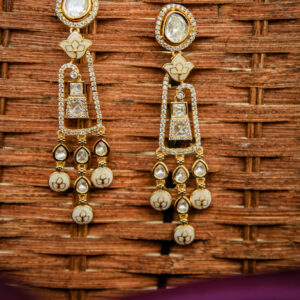 Aarvi Long Kundan Drop Earrings