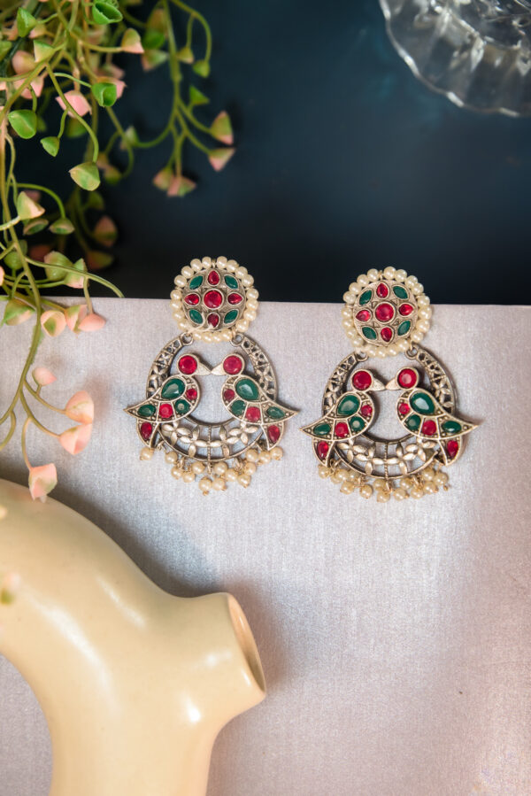 Colorful Love Birds Oxidised Earring